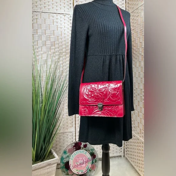 EUC Patricia Nash Laurentina Tooled Leather Crossbody|Clutch - Magenta - Picture 4 of 14